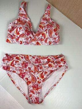 Time & Tru Paisley Bikini Set NWT 1X High Cut Halter Top
